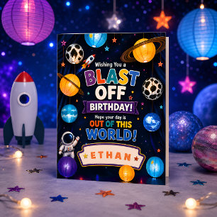 Cartão Aniversário Personalizado de Foguete para Meninos