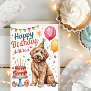 Cartão Aniversário Personalizado de Goldendoodle Fofinho