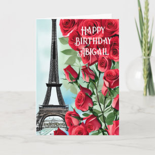Cartão Aniversário personalizado do Eiffel Tower Rosa ver