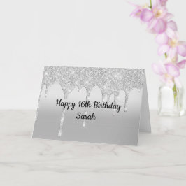 Cartão Aniversário Personalizado do Glitter Silver