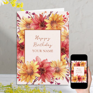 Cartão Aniversário Personalizado Floral de Outono