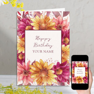 Cartão Aniversário Personalizado Floral de Outono