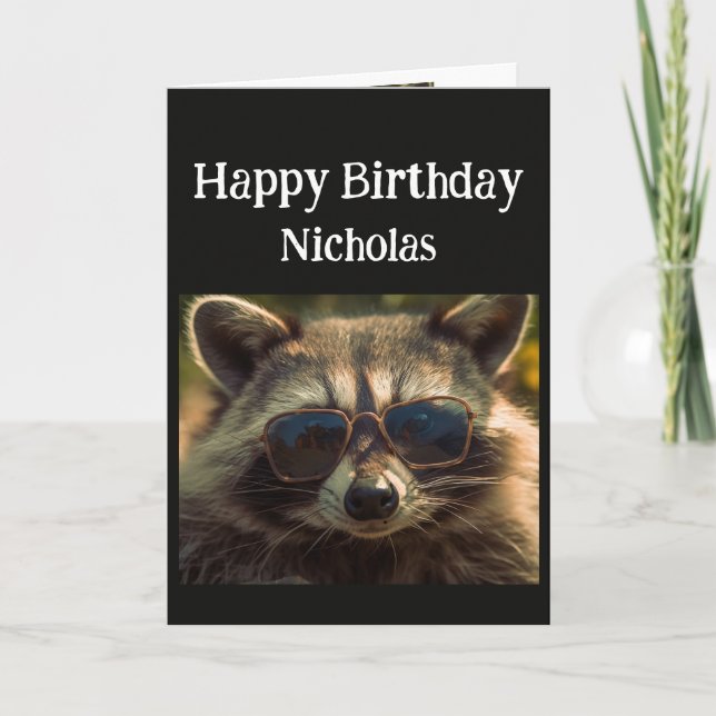 Cartão Aniversário Personalizado Nome Legal Irmão Raccoon (Frente)