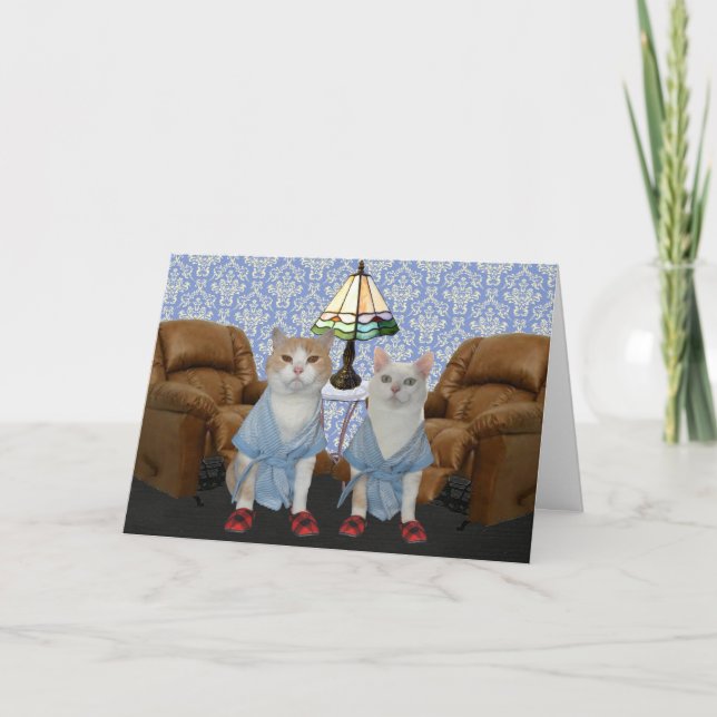 Cartão Aniversário personalizável de gatos engraçados (Frente)