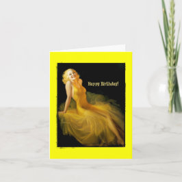 Cartão Aniversário Pinup em amarelo