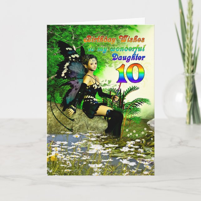 Cartão Aniversário quer uma filha, 10 de uma fada (Frente)