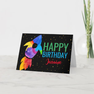 Cartão Aniversário Rainbow Watercolor Rocket Exterior Spa
