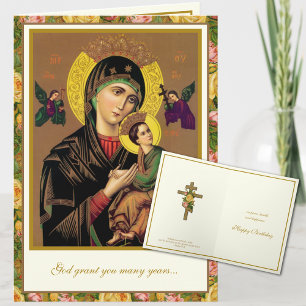 Cartão Aniversário Religioso Ortodoxo Bizantino Virgem Ma