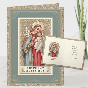 Cartão Aniversário Religioso Virgem Maria Jesus Vintage