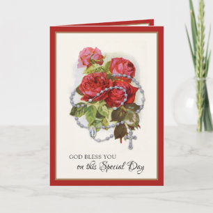 Cartão Aniversário Religioso Virgem Maria Rosário Rosas