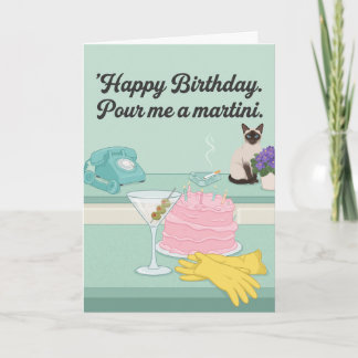 Cartão Aniversário Retro Martini Dona de Casa Sarcástica