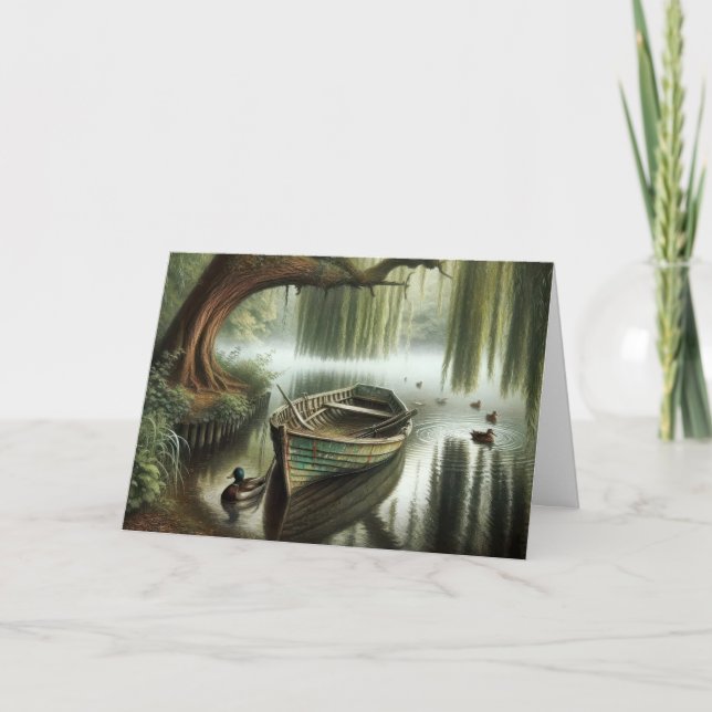 Cartão Aniversário Rowboat sob um guará chorão (Frente)