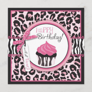 Cartão Aniversário selvagem do impressão & do cupcake d