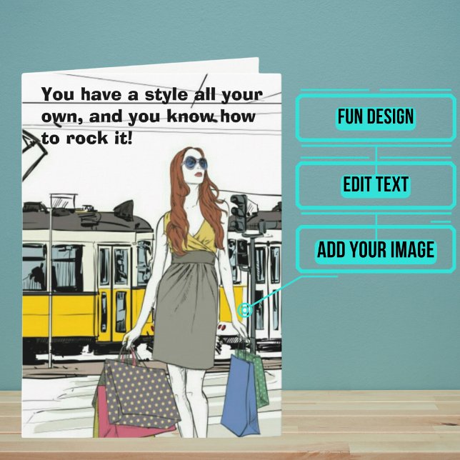 Cartão Aniversário Sentimental Fashionista legal (This sentimental card is for that special woman in your life with a cool sense of style.)