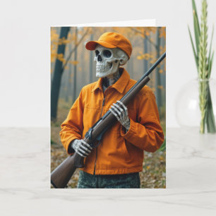 Cartão Aniversário Skeleton Deer Hunter Carregando uma es