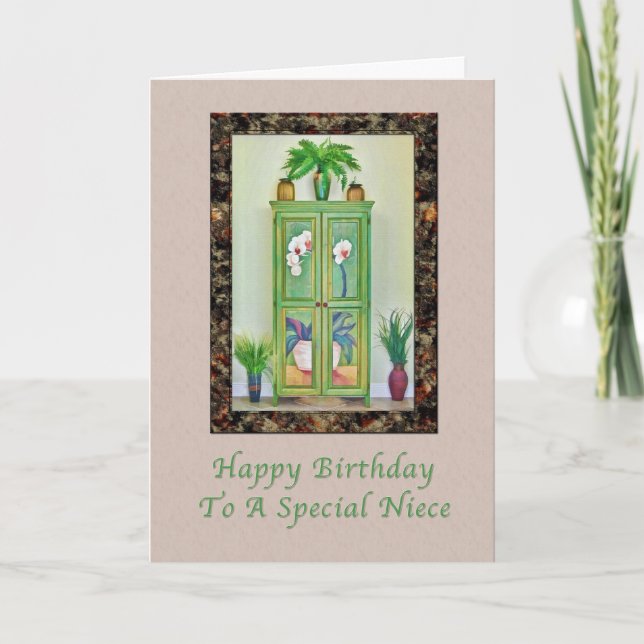 Cartão Aniversário, sobrinha, ainda é vida com gabinete a (Frente)