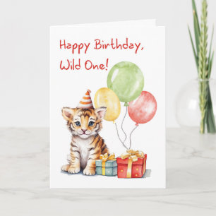 Cartão Aniversário, Tigre de Bengala Cute com chapéu de P