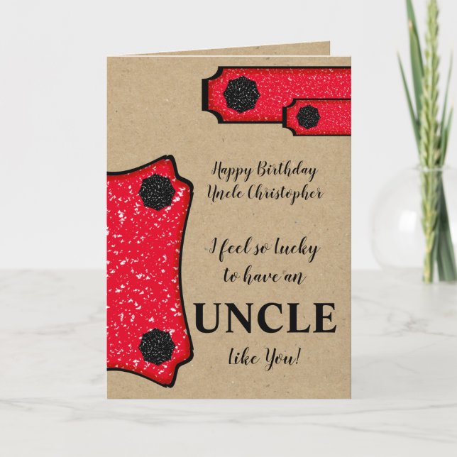 Cartão Aniversário Tio faz um desejo vermelho castanho rú (Frente)