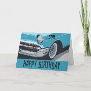 Cartão Aniversário velho de Chevy no azul para algum