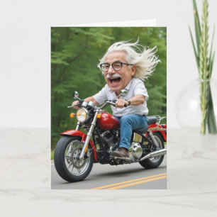 Cartão Aniversário velho dirigindo uma moto
