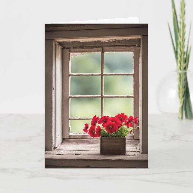 Cartão Aniversário Vermelho Gerbera Daisias Em Caixa (Frente)