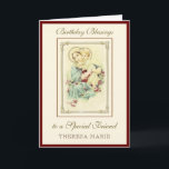 Cartão Aniversários Abençoam Celebração Virgem Maria Jesu<br><div class="desc">Esta é uma bela imagem tradicional católica personalizada da Virgem Abençoada Maria com o Criança Jesus numa imagem antiga de ouro. Todo o texto e as fontes podem ser modificados de acordo com a ocasião e o destinatário.</div>