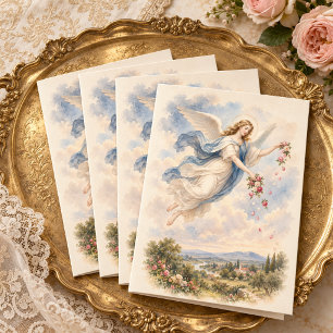 Cartão Anjo Antigo com Rosas Escritura Cristã