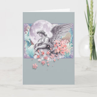 Cartão Anjo ao Luar — Lua & flores cor-de-rosa, paleta su