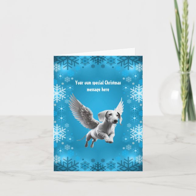 Cartão Anjo Branco Dachshund Natal (Frente)