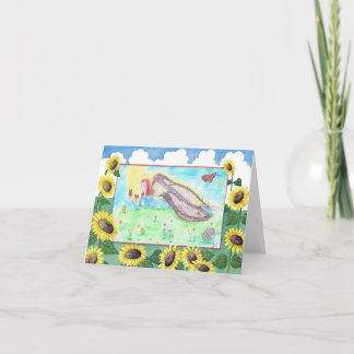 Cartão Anjo brincando com borboletas monarcas.