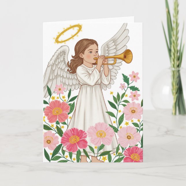 Cartão Anjo Celestial com Trombeta Dourada Descrição: (Frente)
