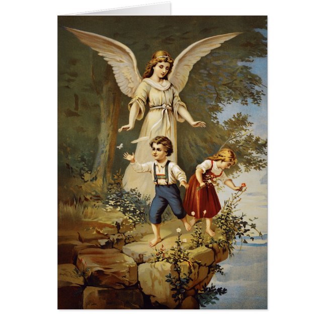Cartão Anjo-da-guarda e crianças do Victorian (Frente)
