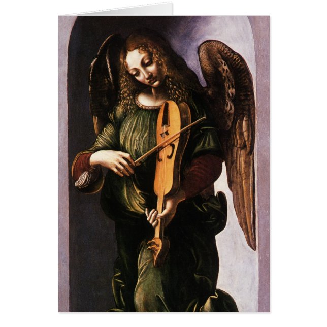 Cartão Anjo de Leonardo da Vinci em Verde com uma Viela (Frente)