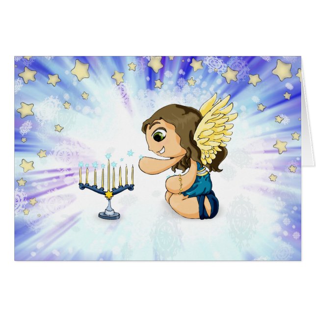 Cartão Anjo de Menorah (Frente Horizontal)