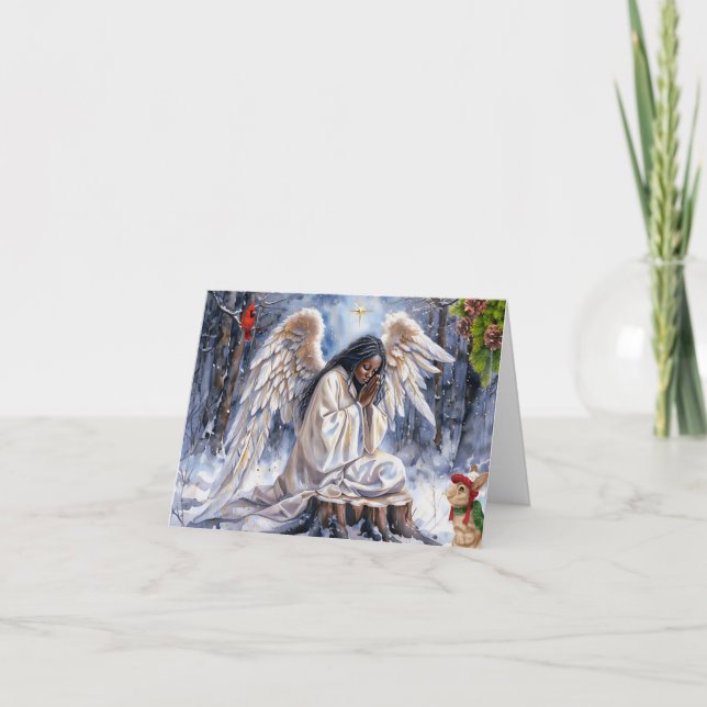 Cartão Anjo de Natal Afro-Americano (Frente)