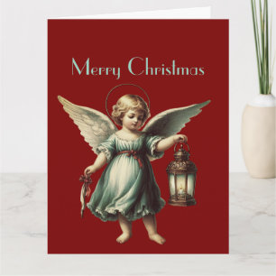 Cartão Anjo de Natal Antigo e Lanterna