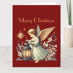 Cartão Anjo de Natal Antigo e Lanterna