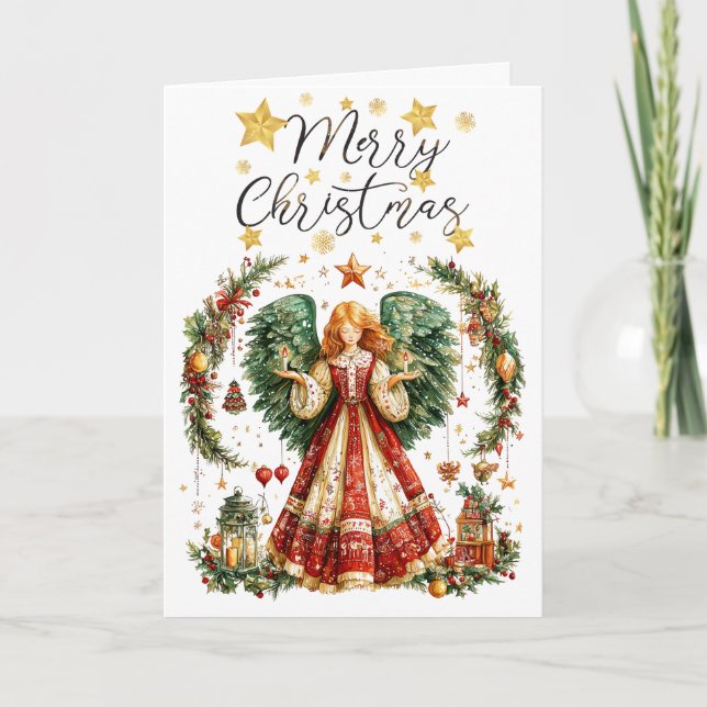 Cartão Anjo de Natal com velas acesas Natal (Frente)