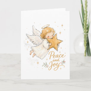 Cartão Anjo de Natal em Aquarela com Estrela