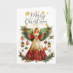 Cartão Anjo de Natal & Lanternas iluminadas Feliz Natal