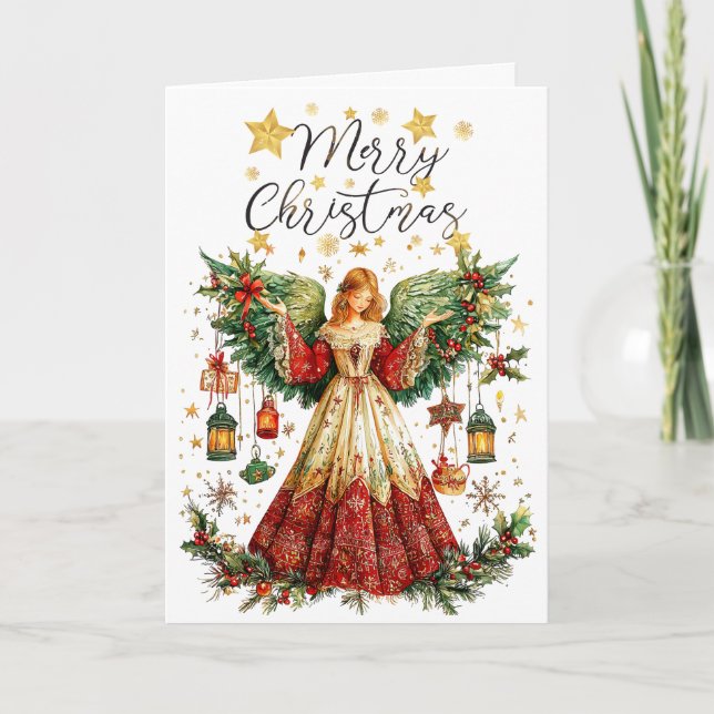 Cartão Anjo de Natal & Lanternas iluminadas Feliz Natal (Frente)
