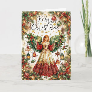 Cartão Anjo de Natal & Lanternas iluminadas Feliz Natal