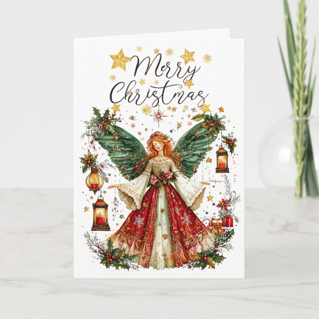 Cartão Anjo de Natal & Lanternas iluminadas. Natal (Frente)