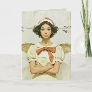 Cartão Anjo de Natal Não Tão Inocente Mugshot
