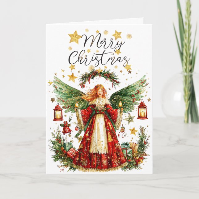 Cartão Anjo de Natal & Presentes de Natal Natal (Frente)