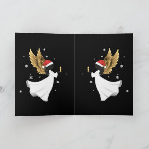 Cartão Anjo de Natal Preto Elegante com Asas Douradas