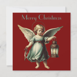 Cartão Anjo e Lanterna de Natal Vintage