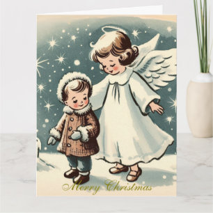 Cartão Anjo e Menino de Natal Antigo