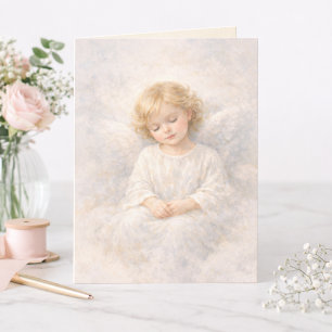 Cartão Anjo em Repouso Aquarela Em Branco Religioso