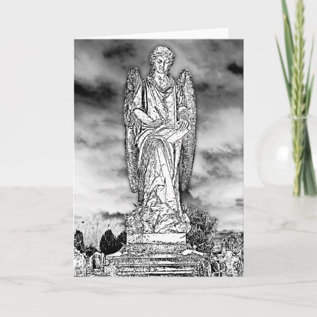 Cartão Anjo Gravestone Escrevendo (Frente)